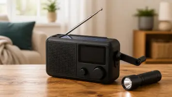 Illustrasjon av nødradio med DAB+ sveiv og solcelle