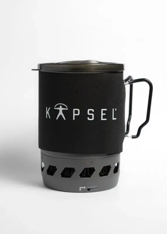 Kapsel kompakt gassbrenner med 1,1 liters kjele og vindskjerm