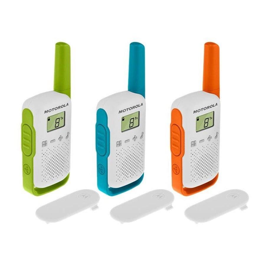 Motorola Talkabout T42 walkie talkie, sett med tre radioer